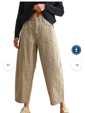 Wide Leg Ankle Pants in Beige Plaid